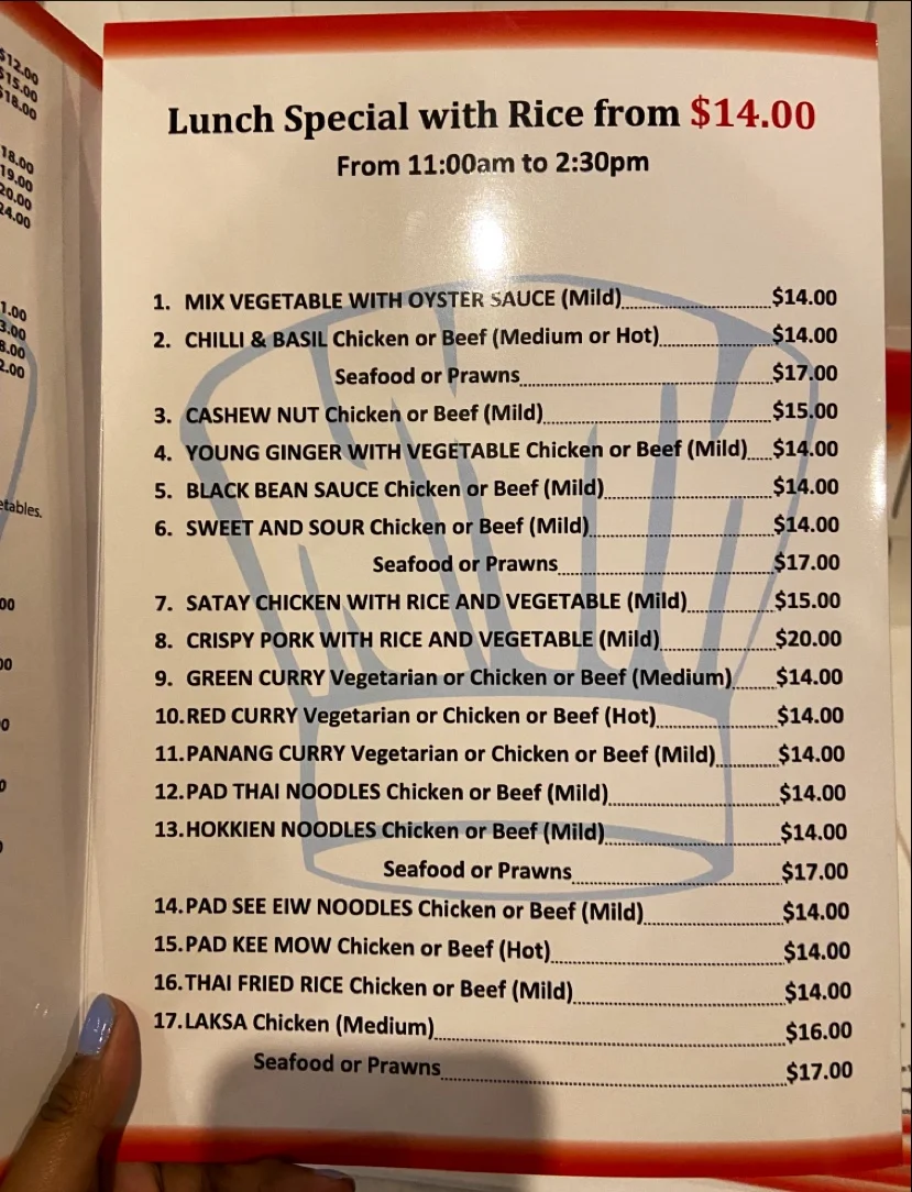 Menu, IzzyChai Modern Asian Cuisine