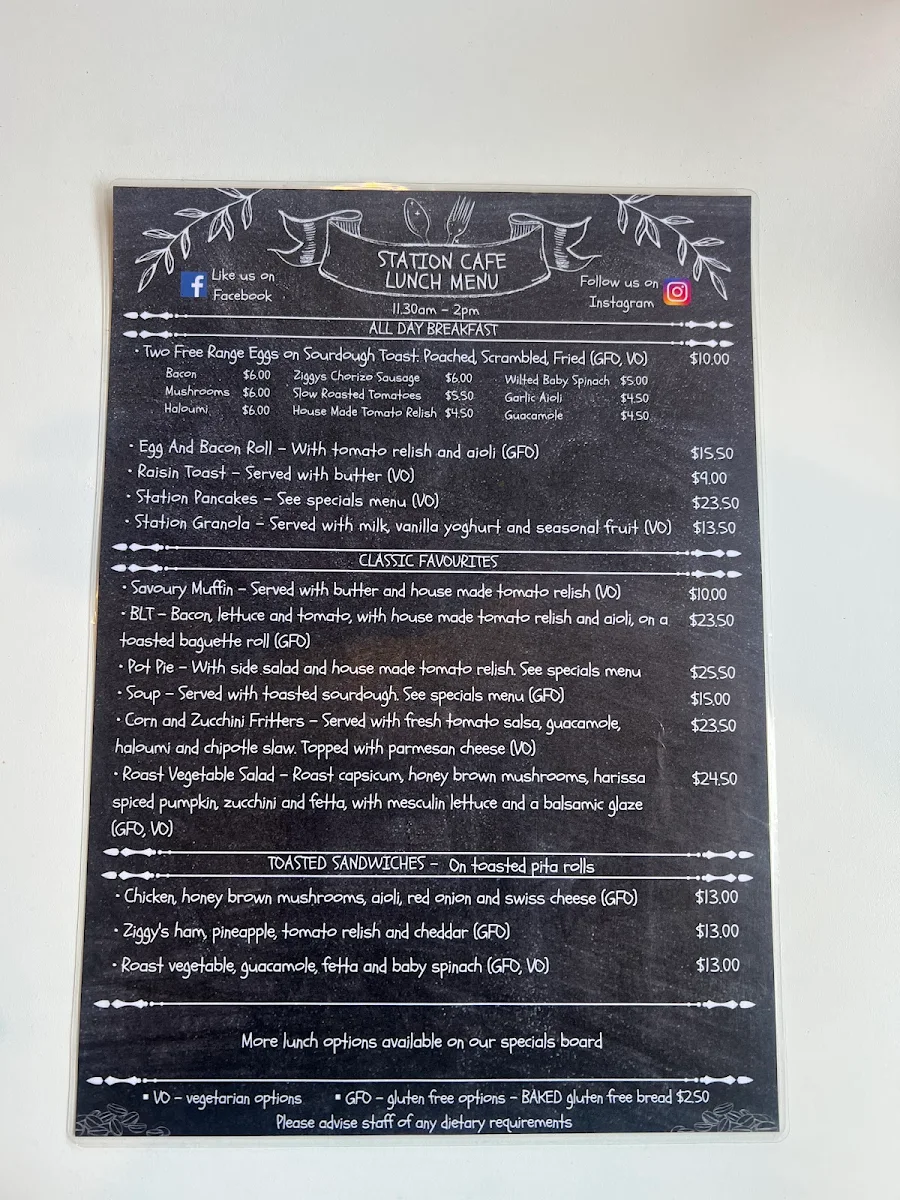 Menu, Station Cafe
