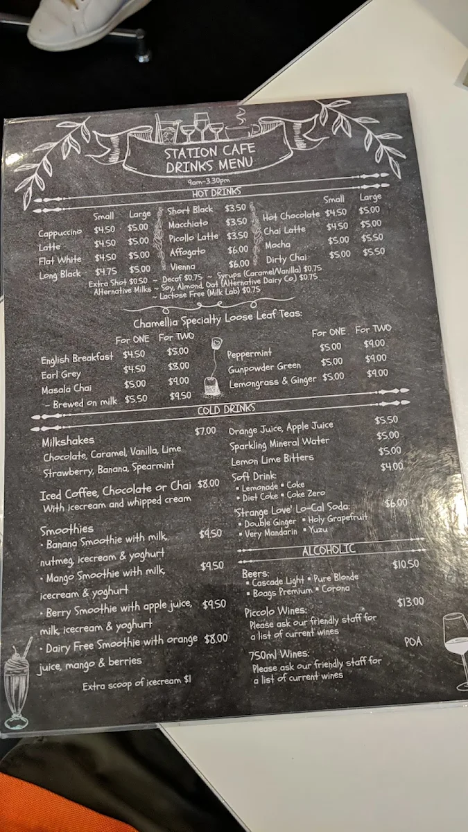 Menu, Station Cafe