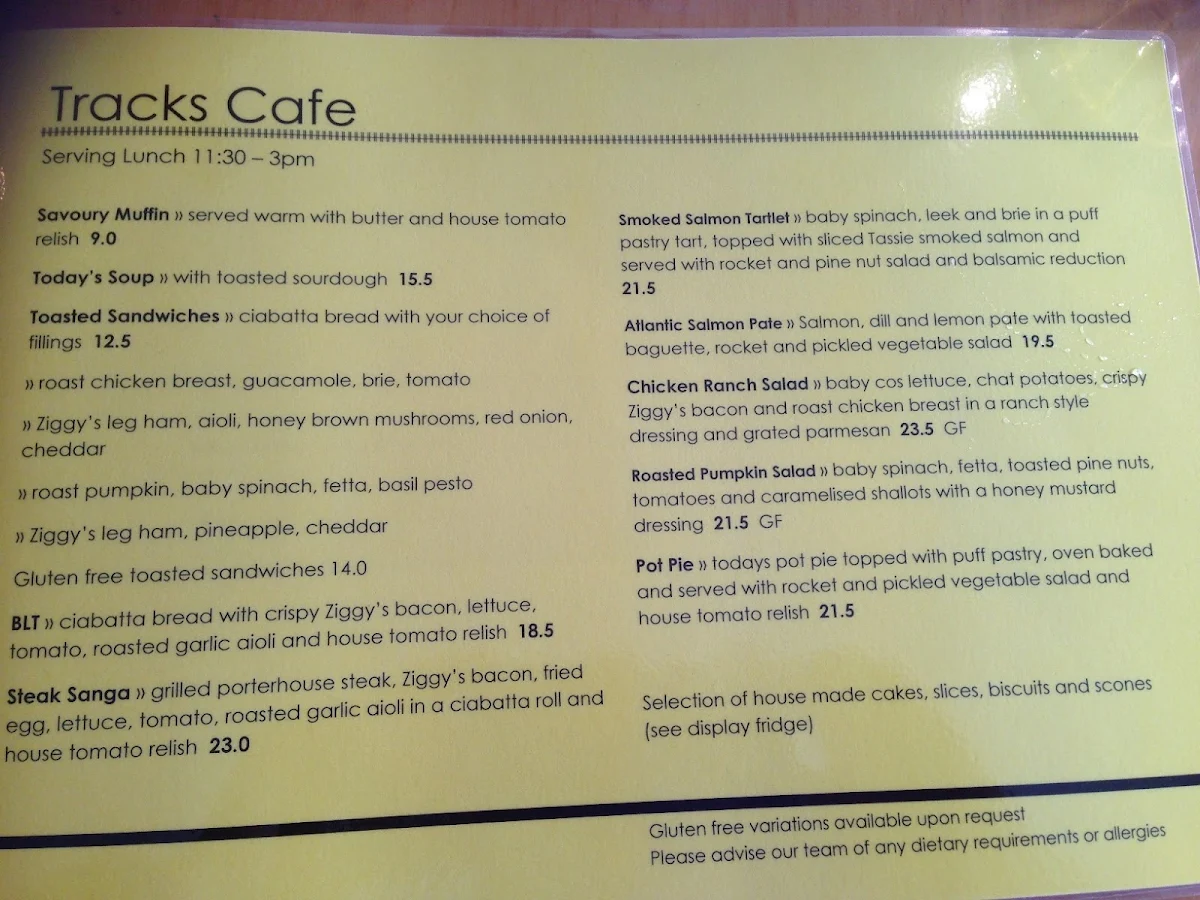 Menu, Station Cafe