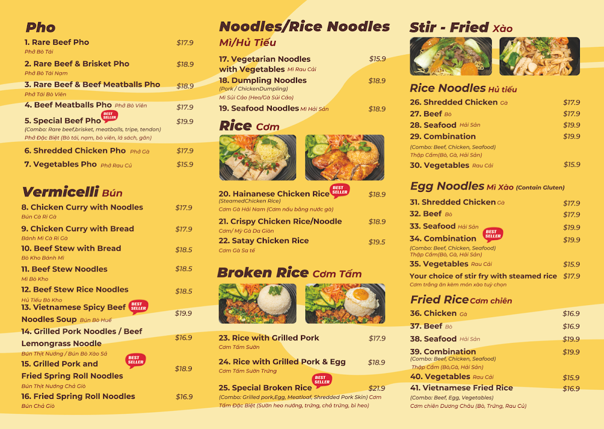 Menu, The Pho Hamilton