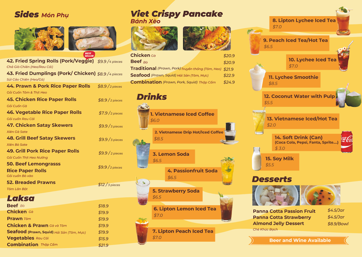 Menu, The Pho Hamilton