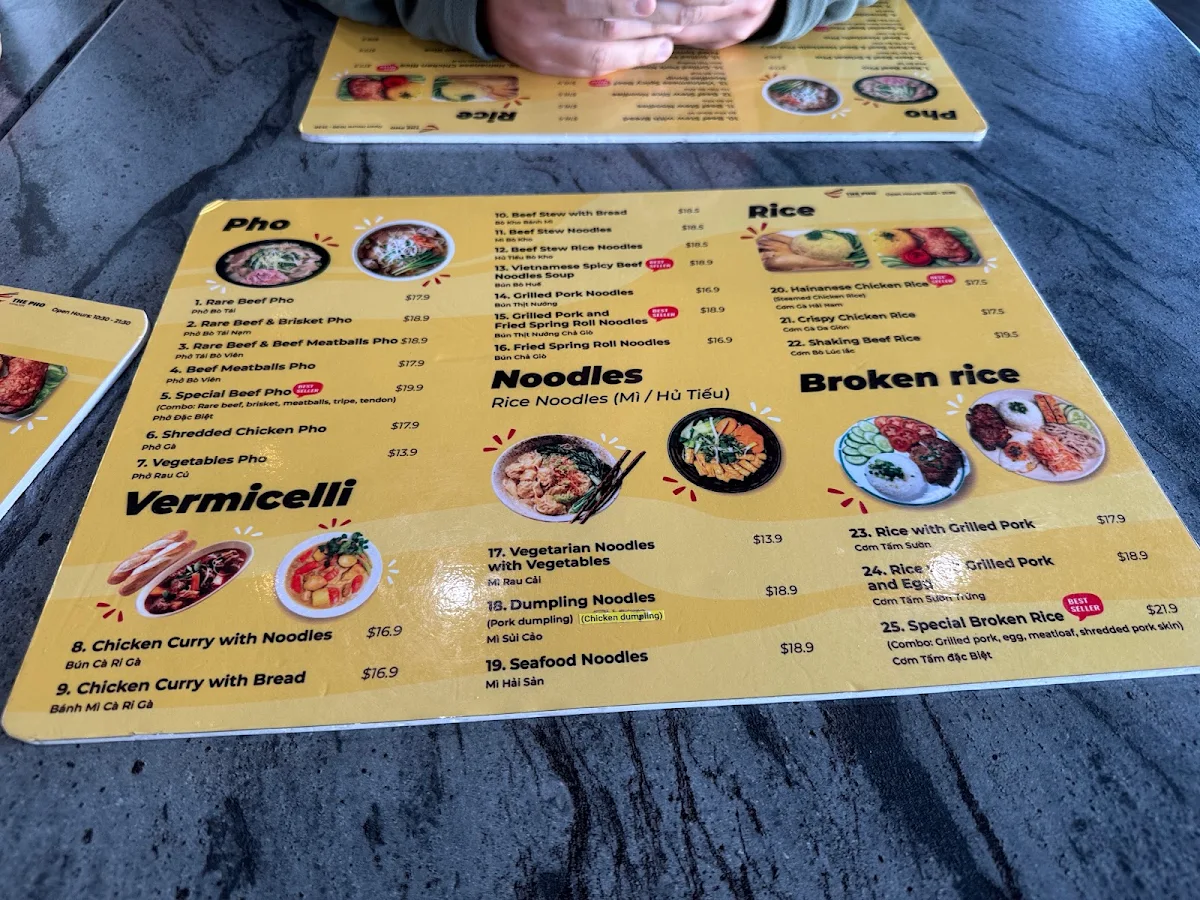 Menu, The Pho Hamilton