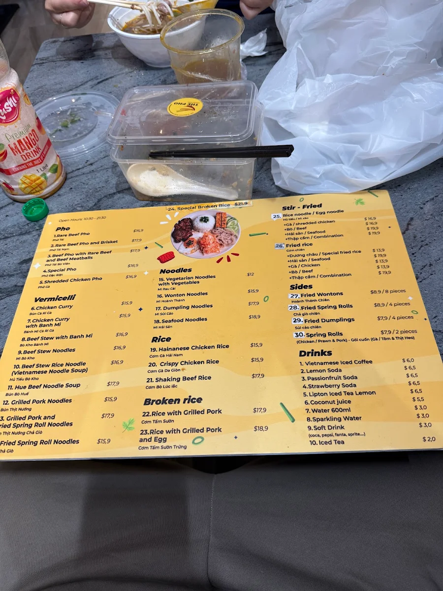 Menu, The Pho Hamilton