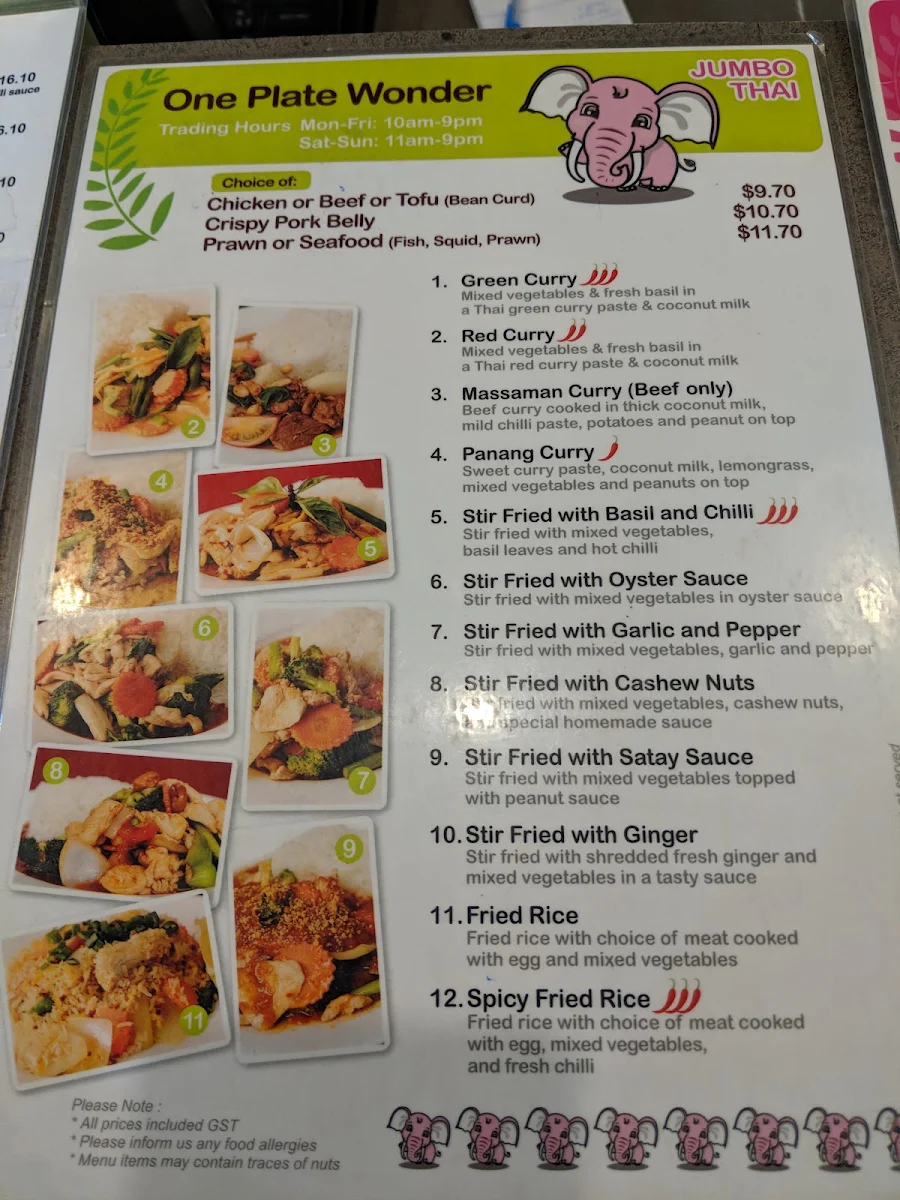 Menu, Jumbo Thai
