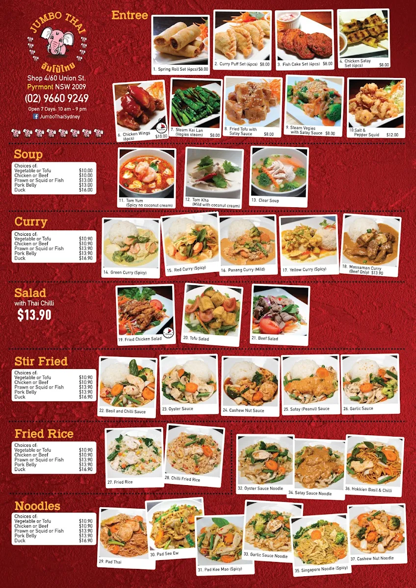 Menu, Jumbo Thai