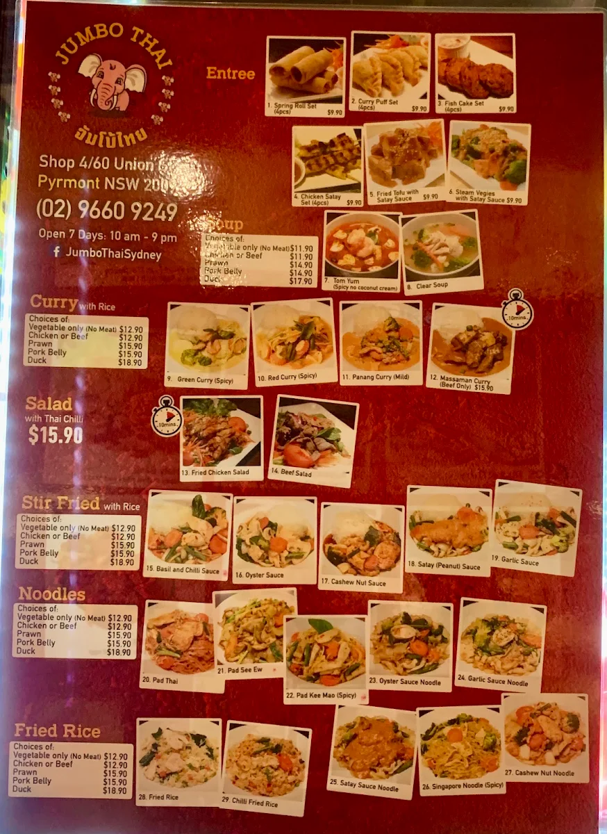 Menu, Jumbo Thai