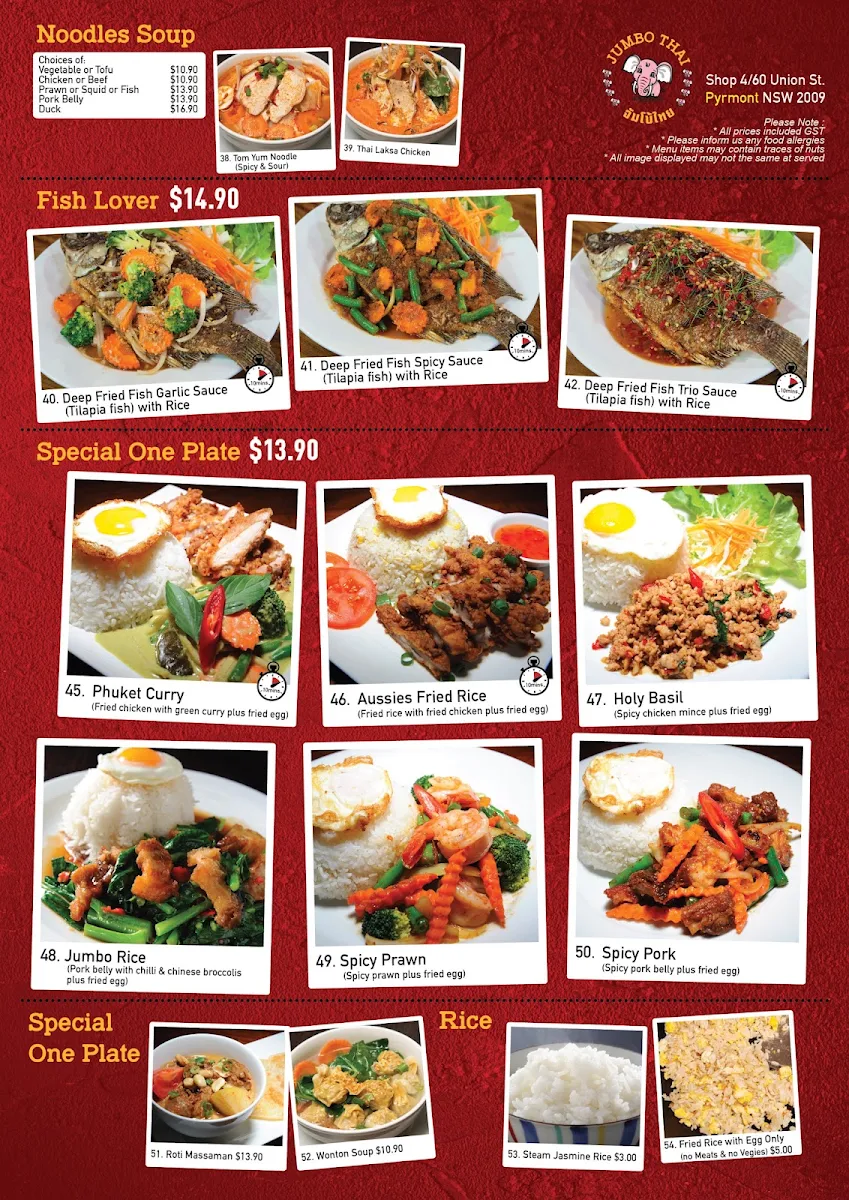 Menu, Jumbo Thai