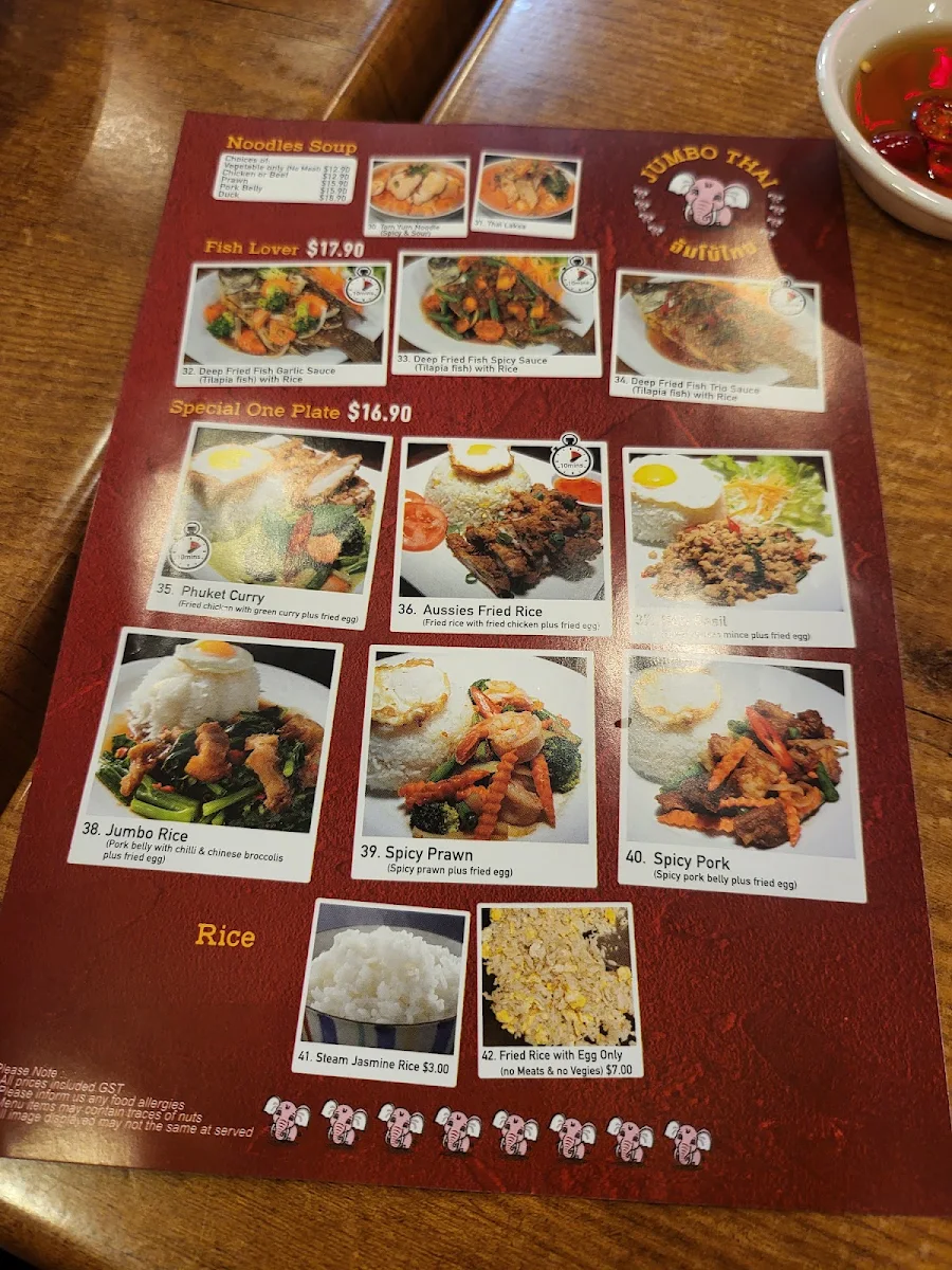 Menu, Jumbo Thai