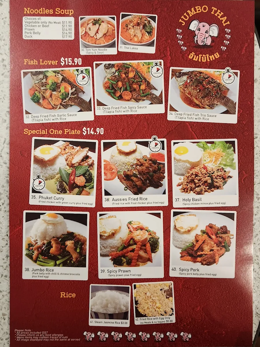 Menu, Jumbo Thai