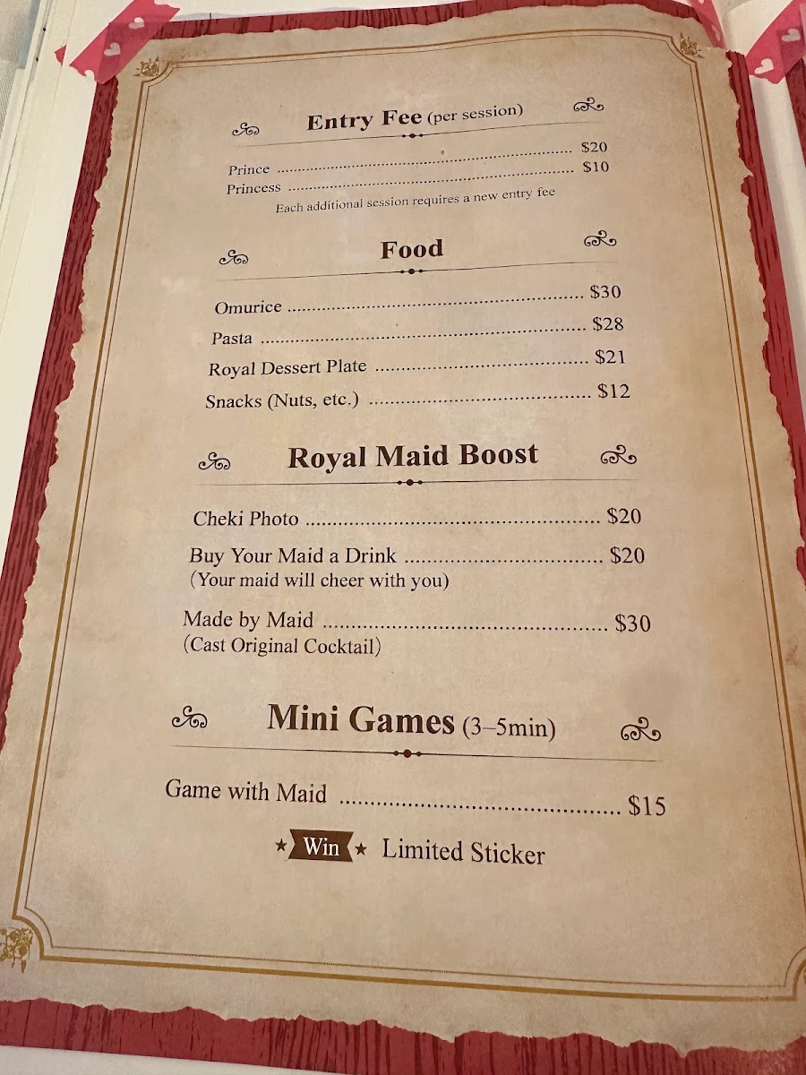 Menu, Royal Maid Cafe Kawaii Lollies