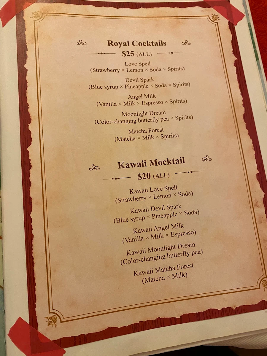 Menu, Royal Maid Cafe Kawaii Lollies