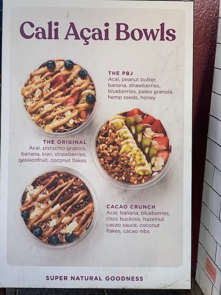 Menu, Cali Press Cafe & Breakfast Bondi Beach