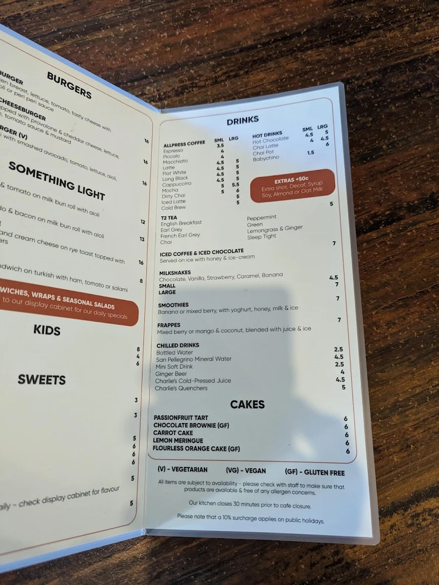 Menu, Hungry Grasshopper Café