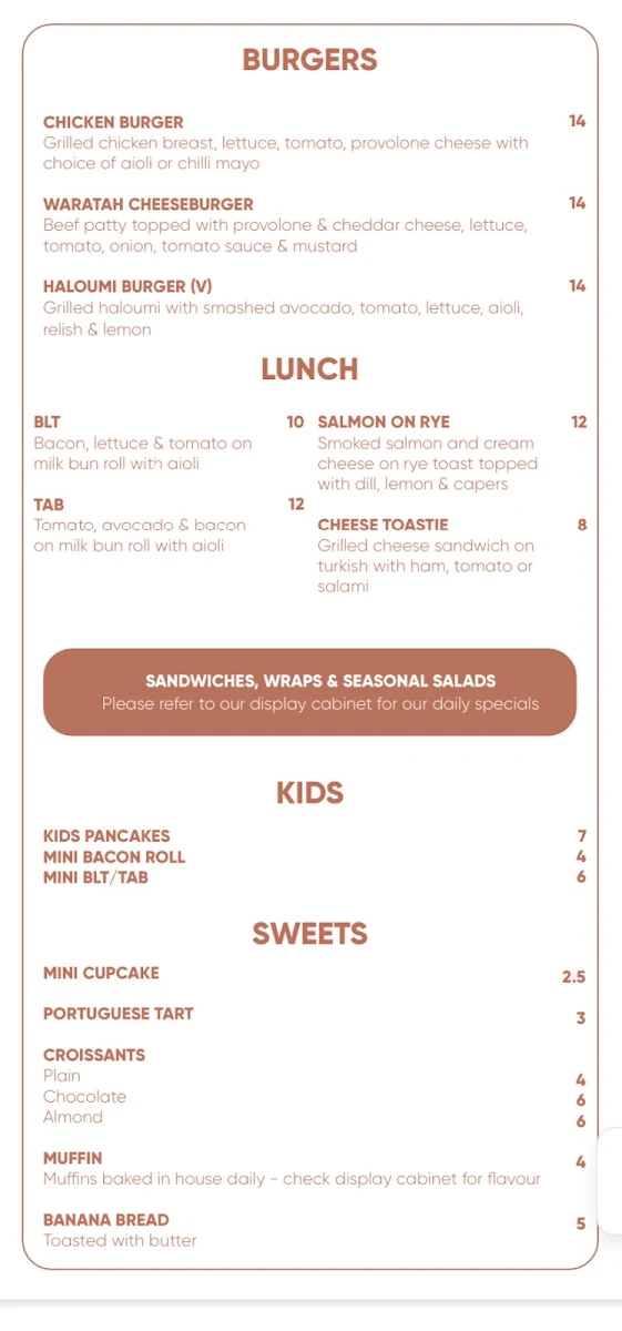 Menu, Hungry Grasshopper Café