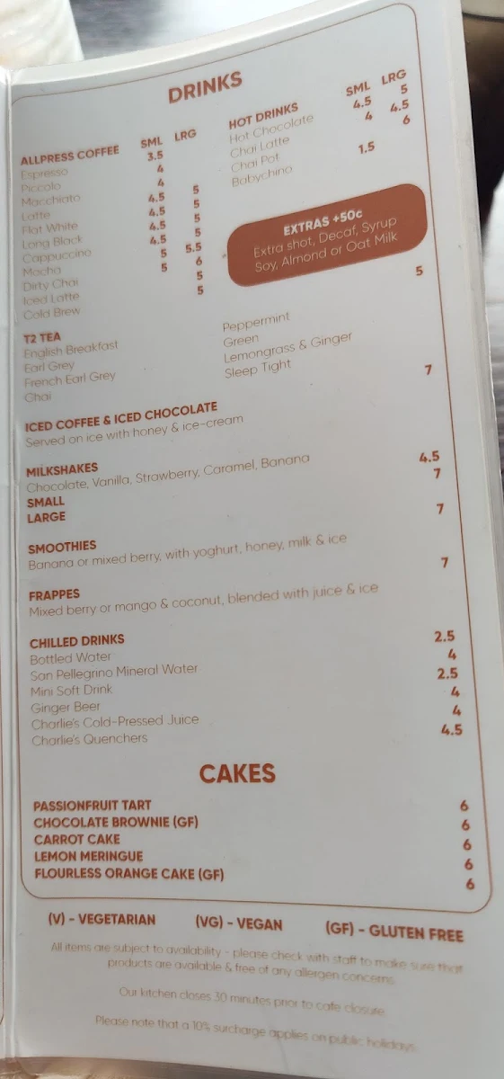 Menu, Hungry Grasshopper Café