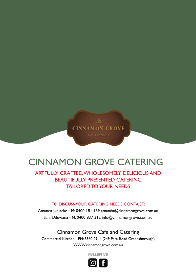Menu, Cinnamon Grove Catering | Cafe
