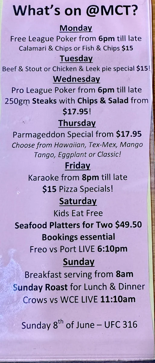 Menu, Jack Caddy's Ale Bar & Bistro