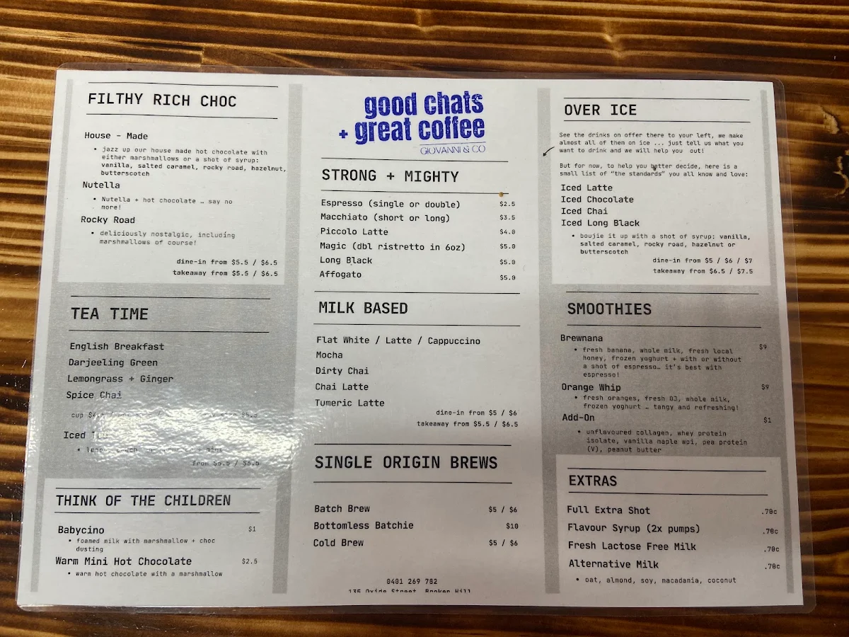 Menu, Giovanni & Co - Broken Hill