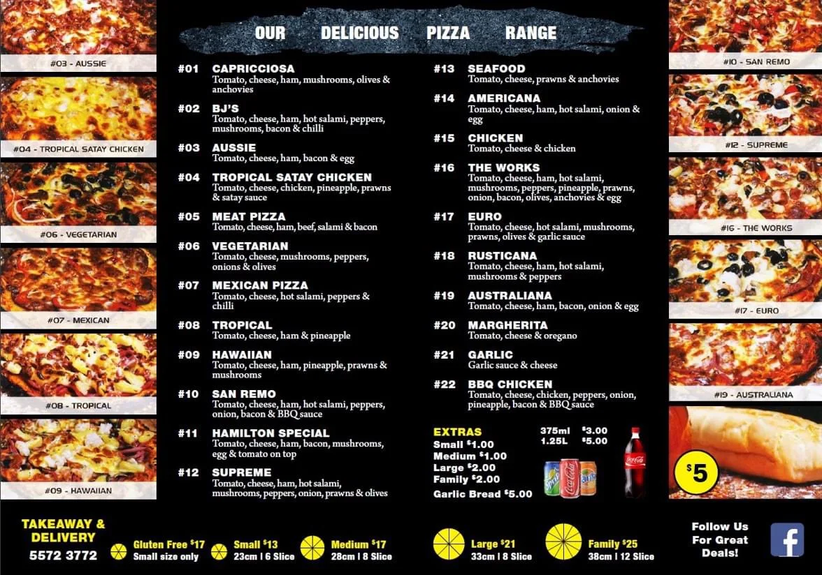 Menu, Great Western Pizza