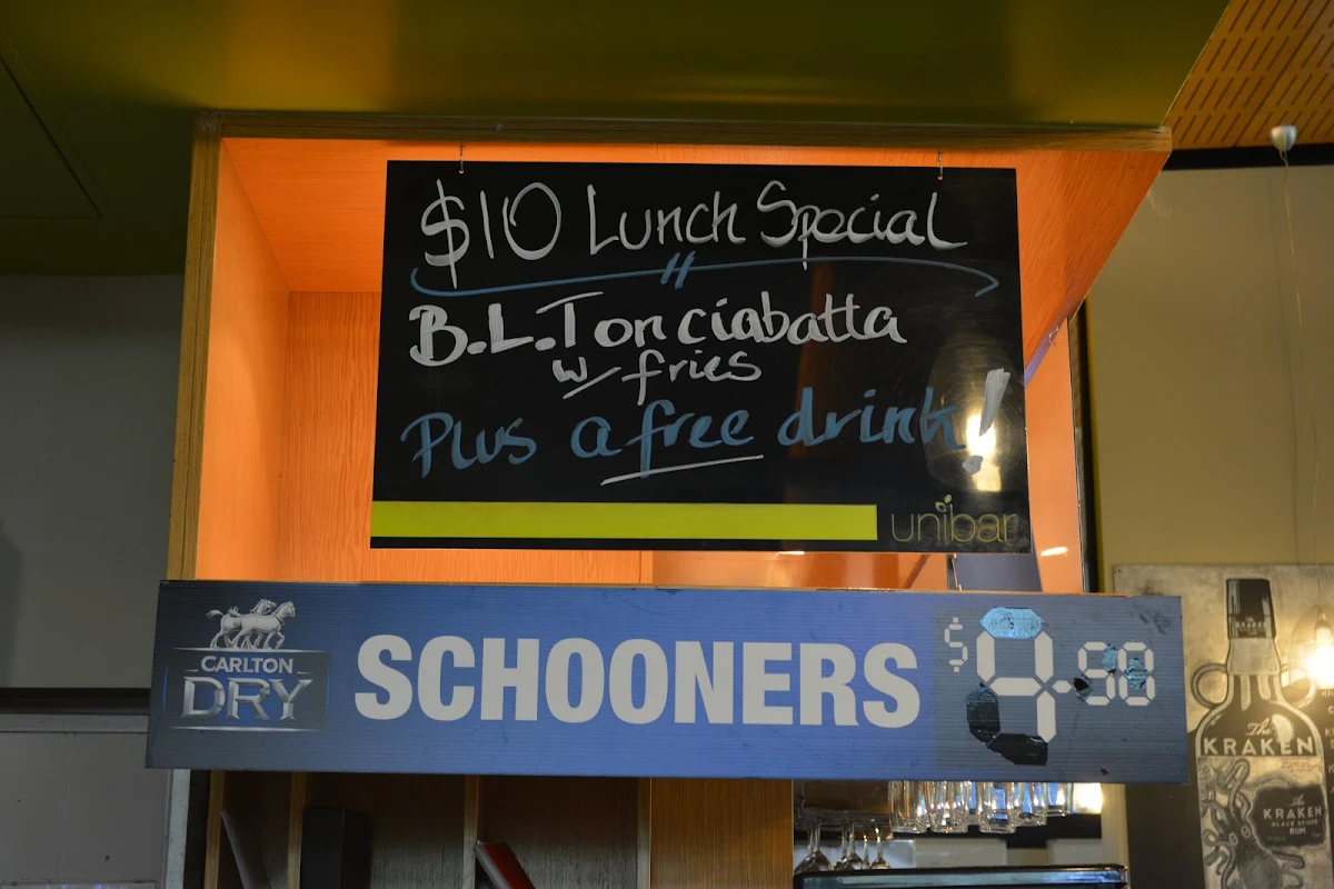 Menu, Griffith Uni Bar Nathan (N71)