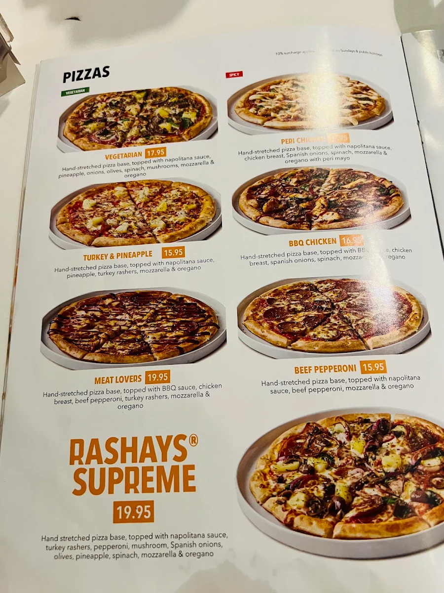 Menu, RASHAYS - Penrith