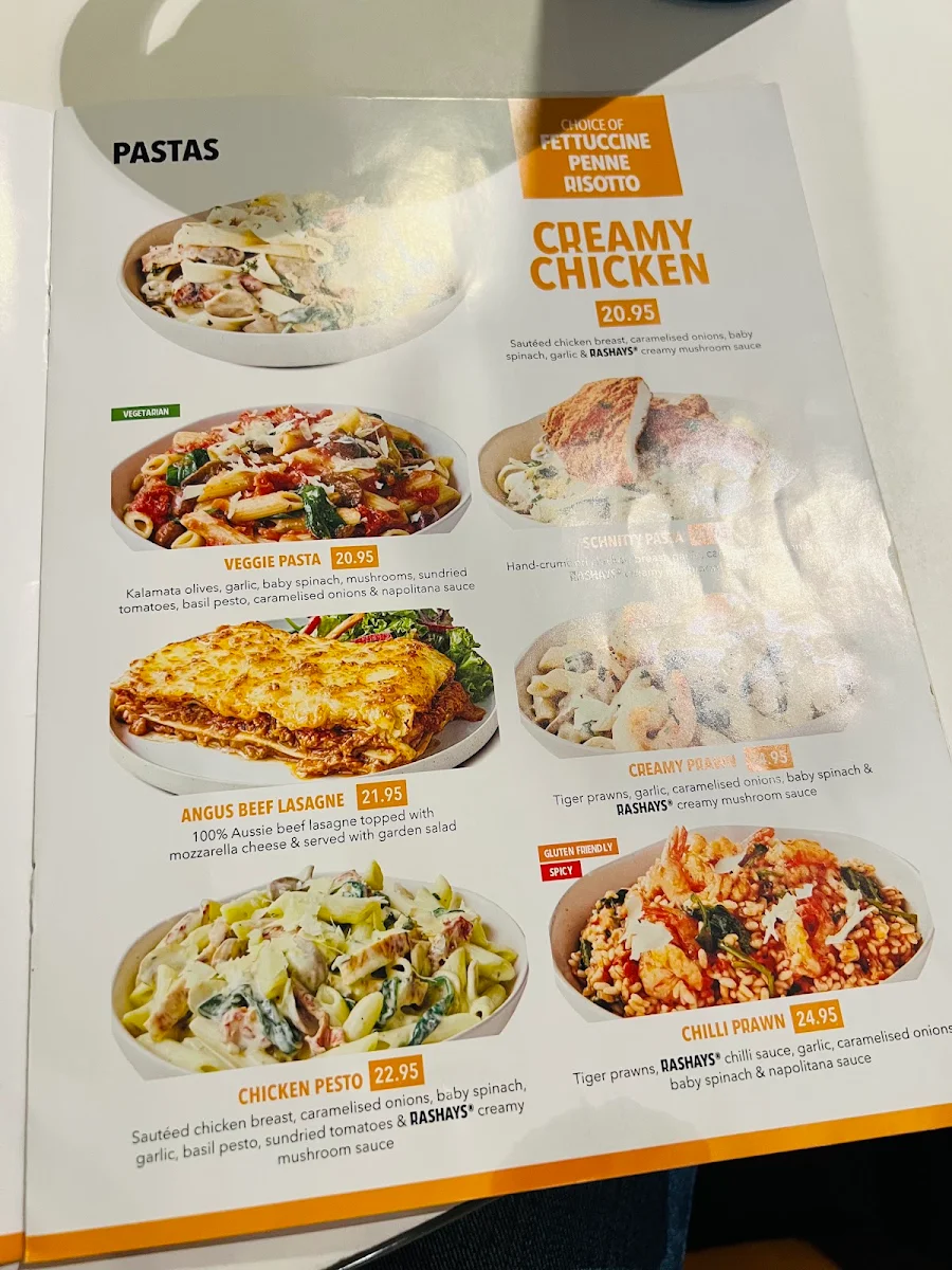 Menu, RASHAYS - Penrith