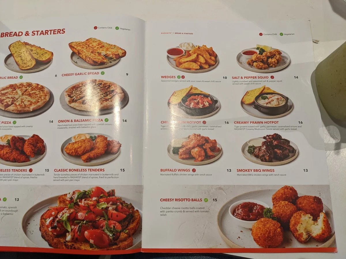 Menu, RASHAYS - Penrith