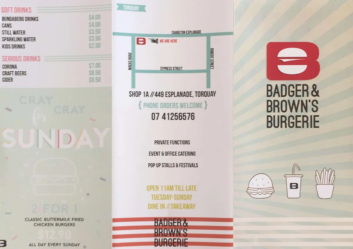 Menu, Badger & Brown's Burgerie