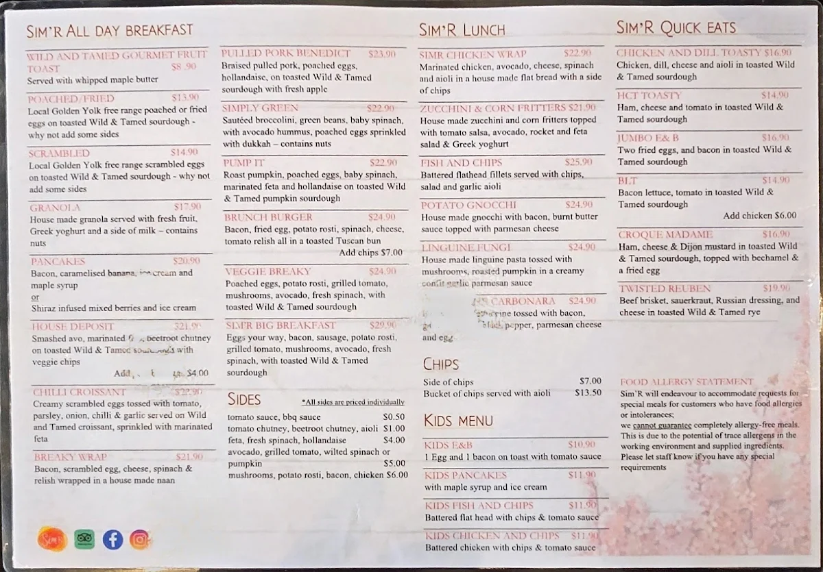 Menu, Sim'r