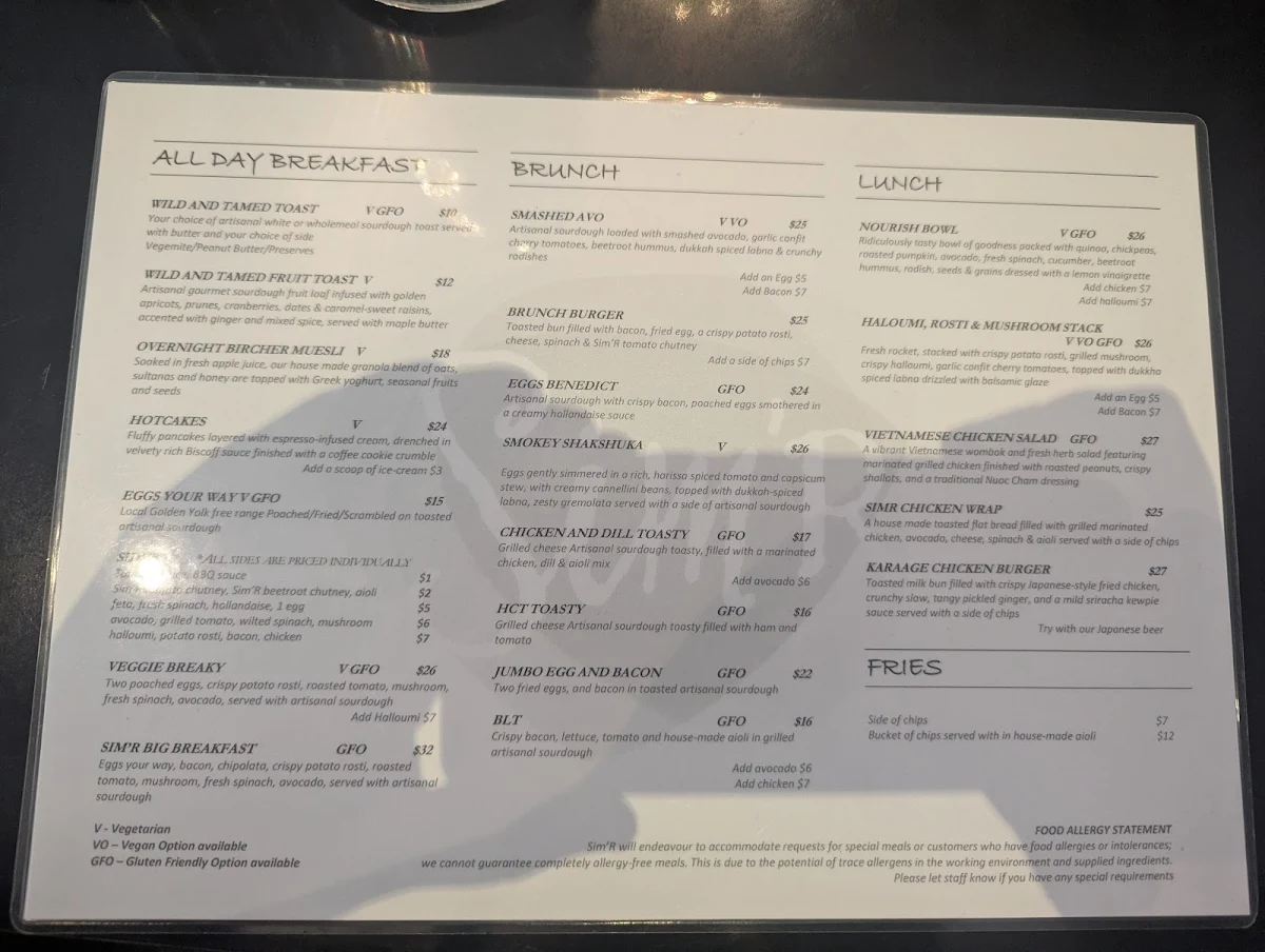 Menu, Sim'r