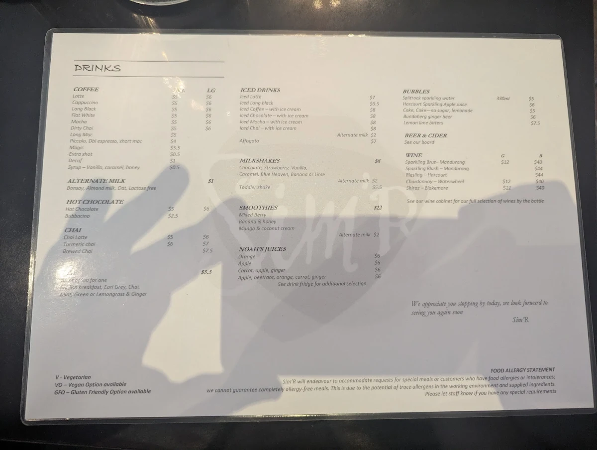 Menu, Sim'r