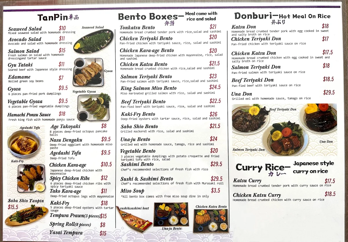 Menu, Murasaki Tanuki Japanese Takeaway & Dine In