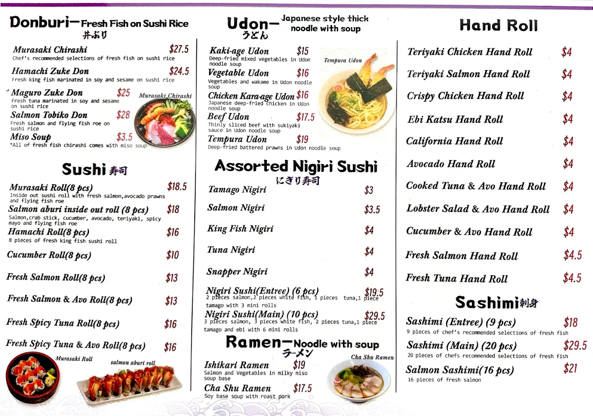 Menu, Murasaki Tanuki Japanese Takeaway & Dine In