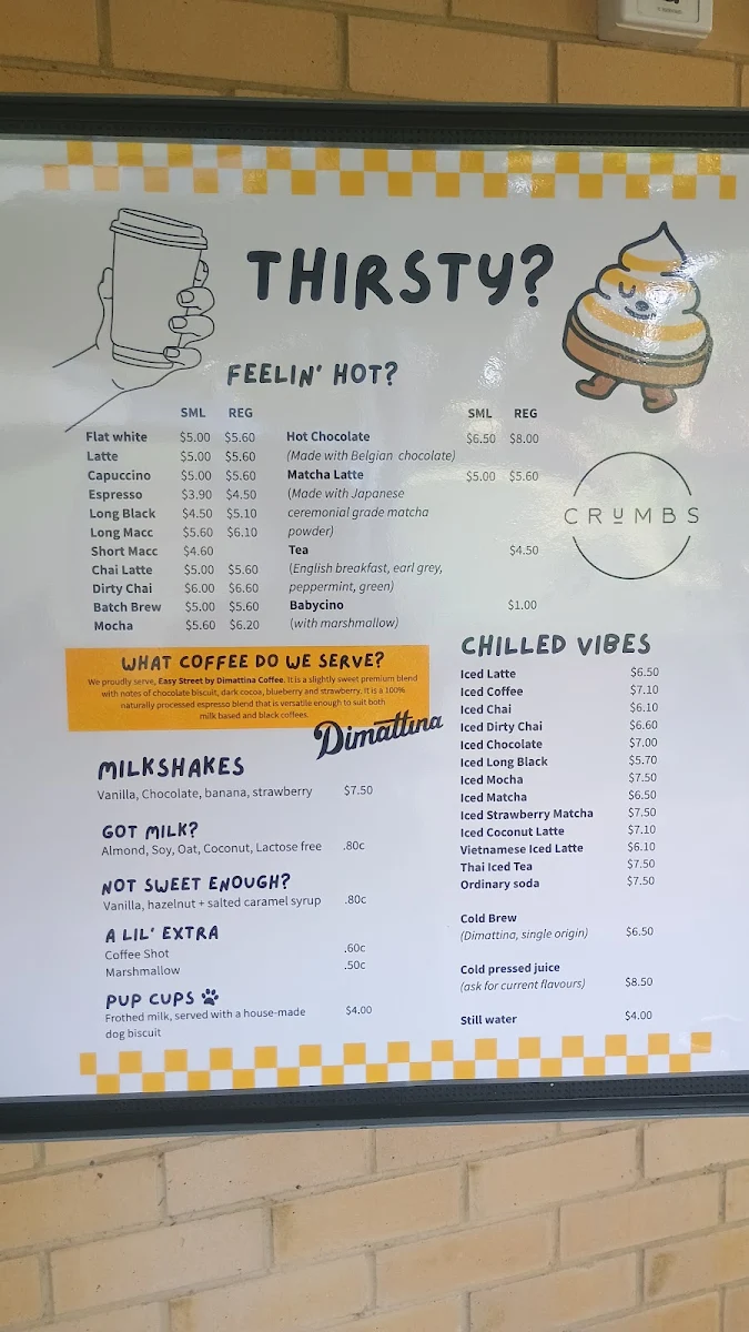 Menu, Crumbs Patisserie