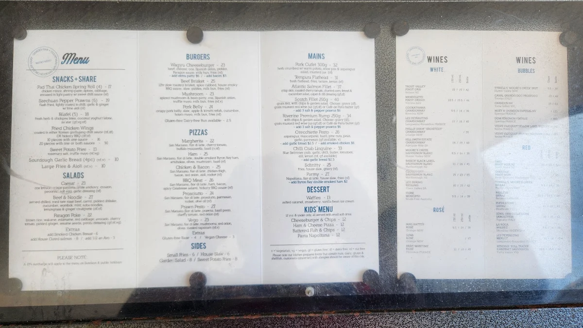 Menu, Paragon Hotel