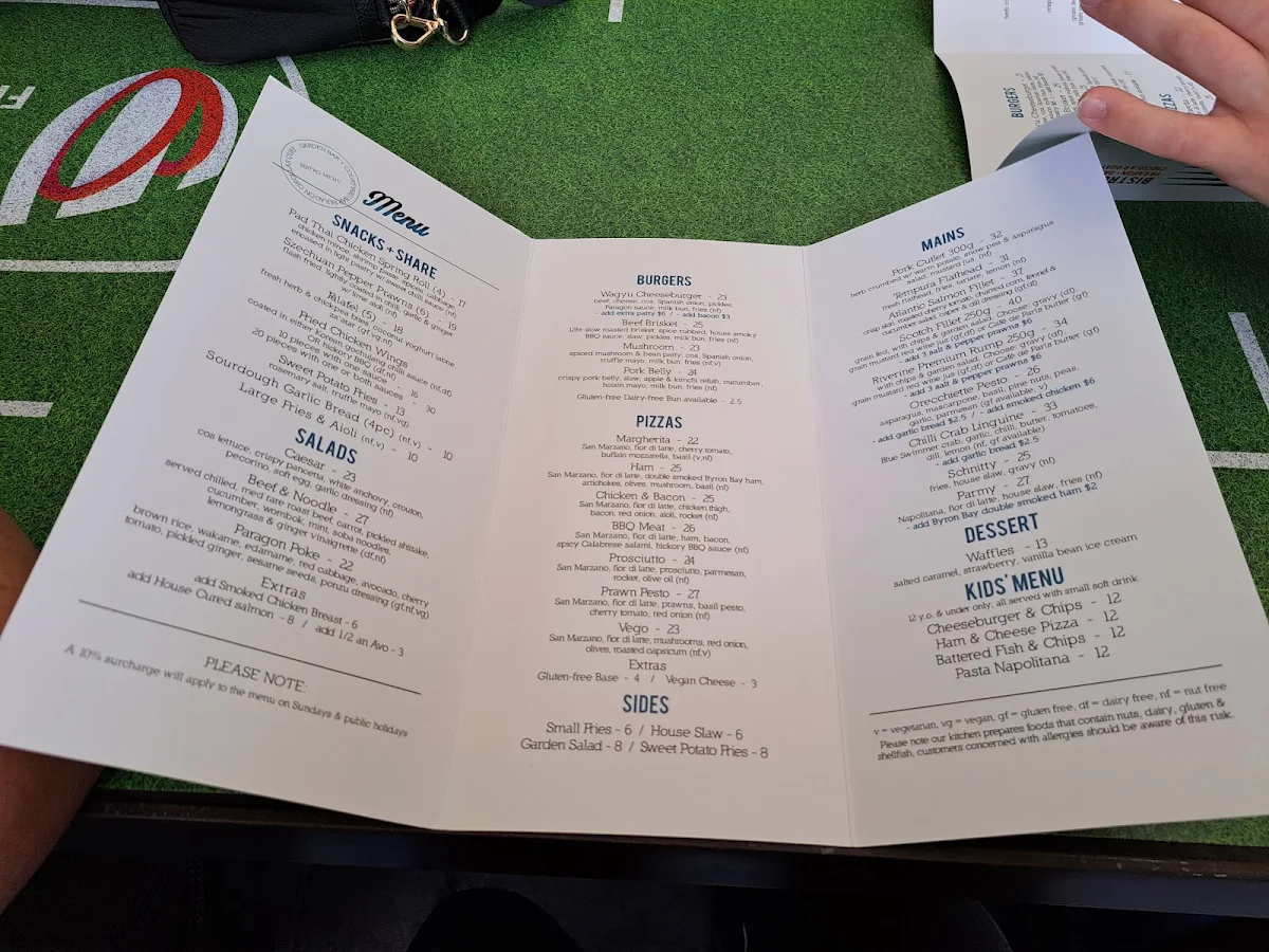 Menu, Paragon Hotel