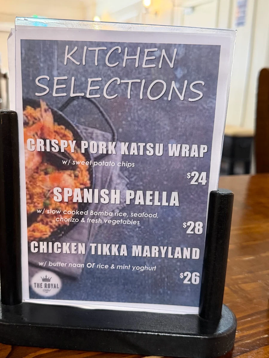 Menu, Royal Hotel Muswellbrook