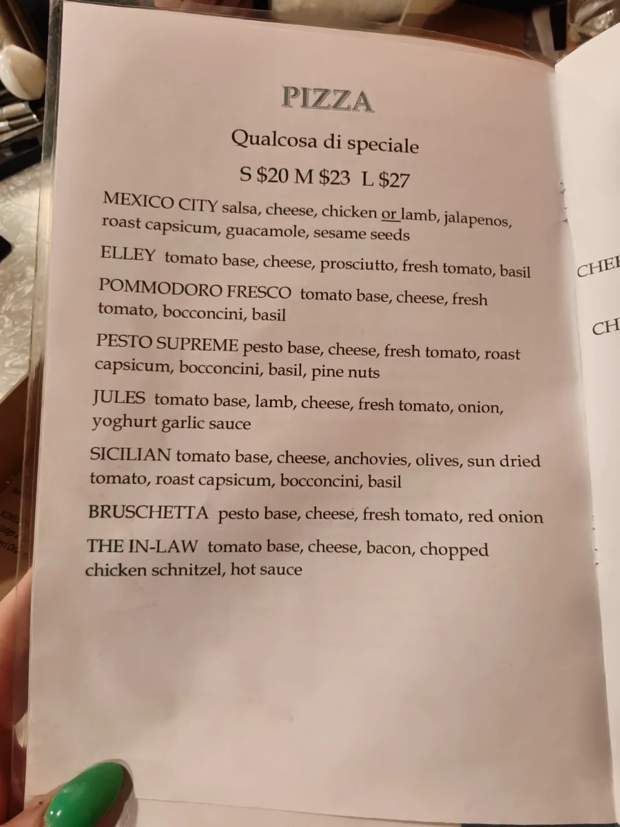 Menu, Serafinos Blue Lounge Pizzeria
