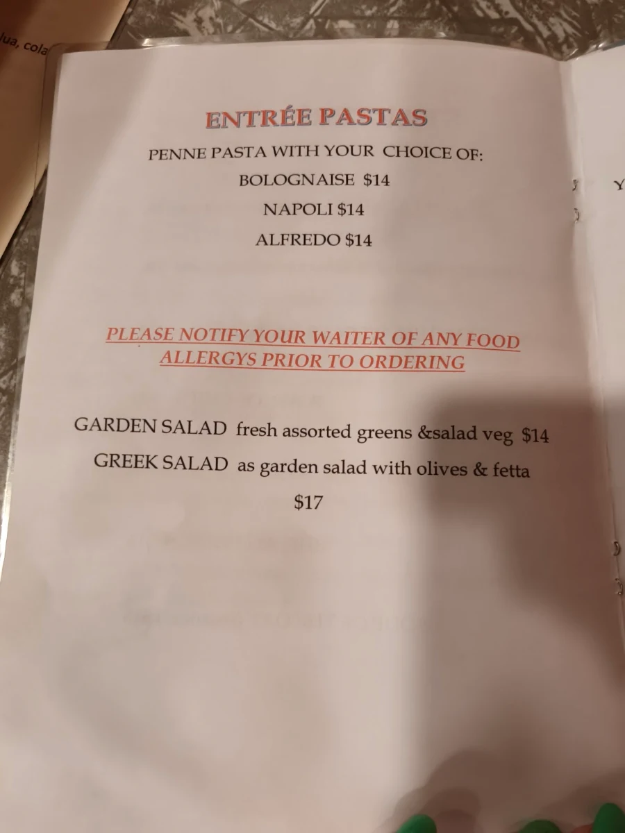 Menu, Serafinos Blue Lounge Pizzeria