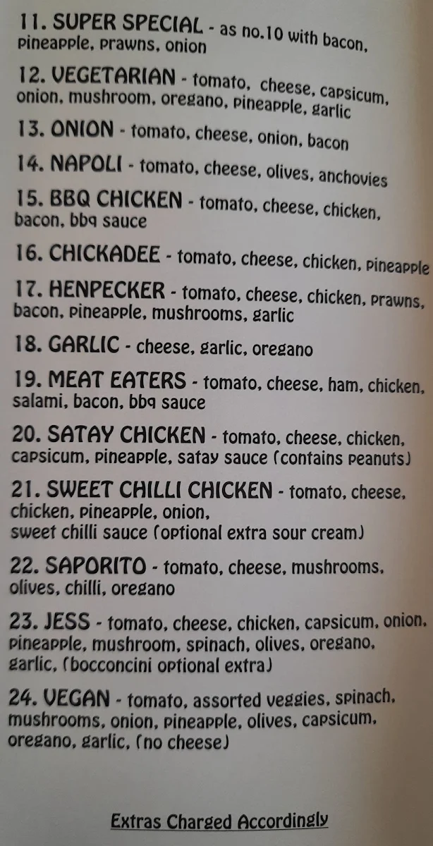 Menu, Serafinos Blue Lounge Pizzeria