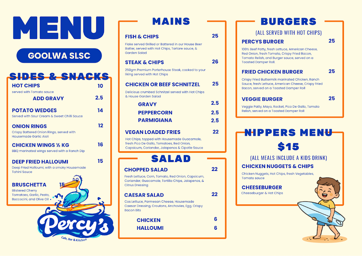 Menu, Percy’s Cafe, Bar & Kitchen