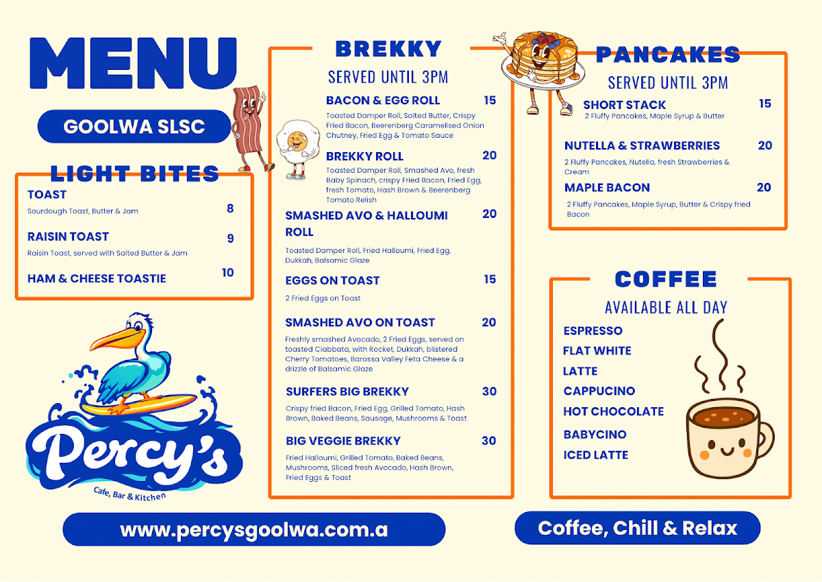 Menu, Percy’s Cafe, Bar & Kitchen