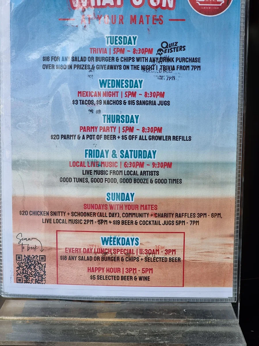 Menu, Your Mates Brewing Co.
