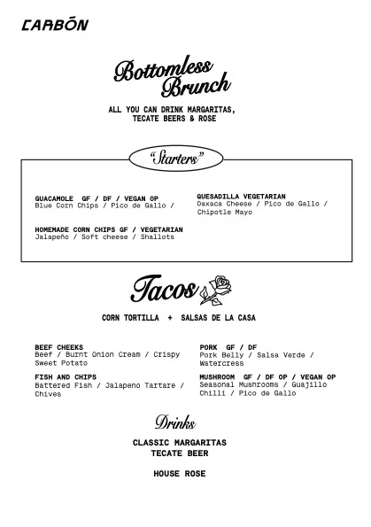 Menu, Carbon Mexican Woodfire Restaurant Bondi