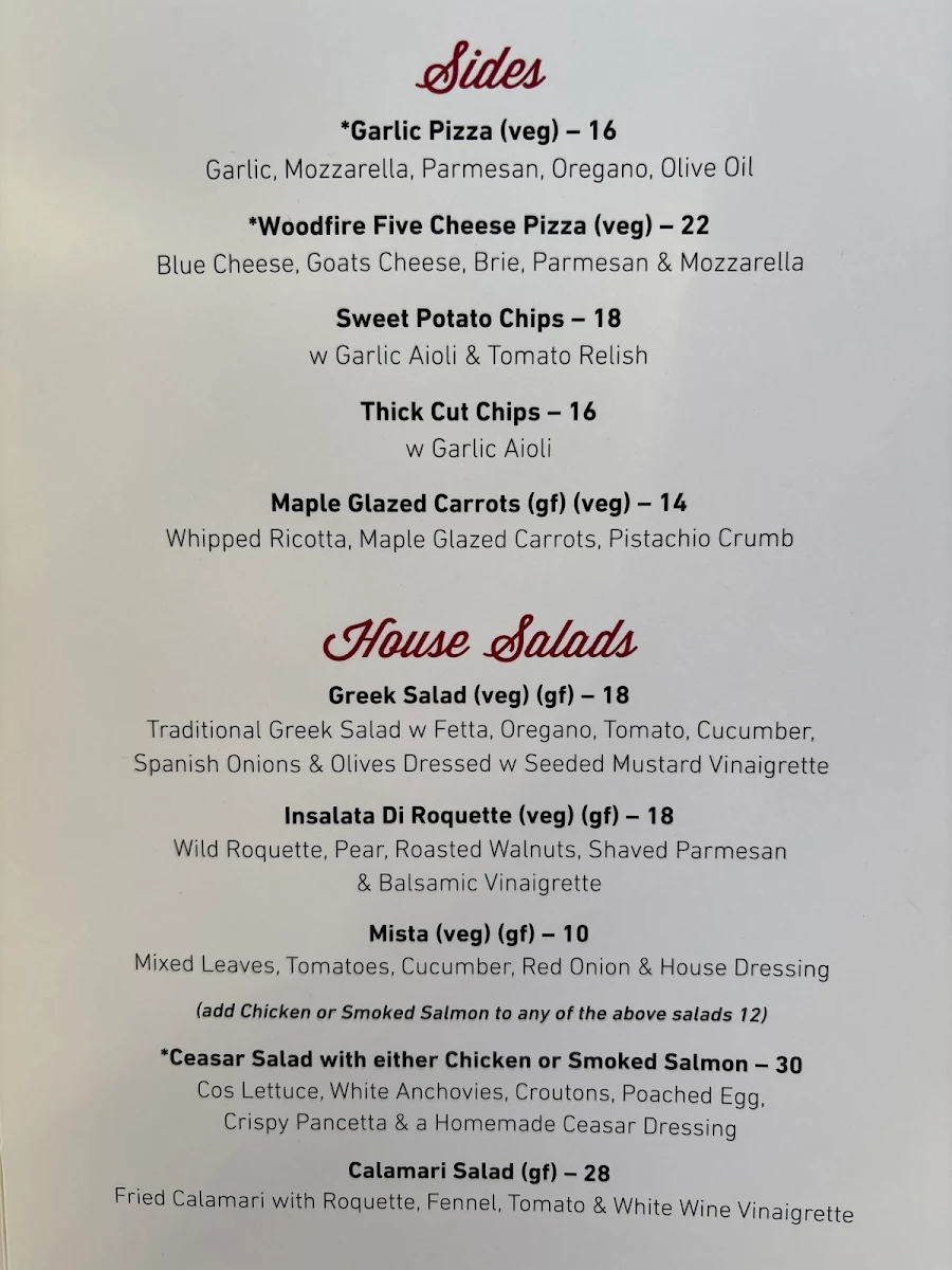 Menu, Dudley's
