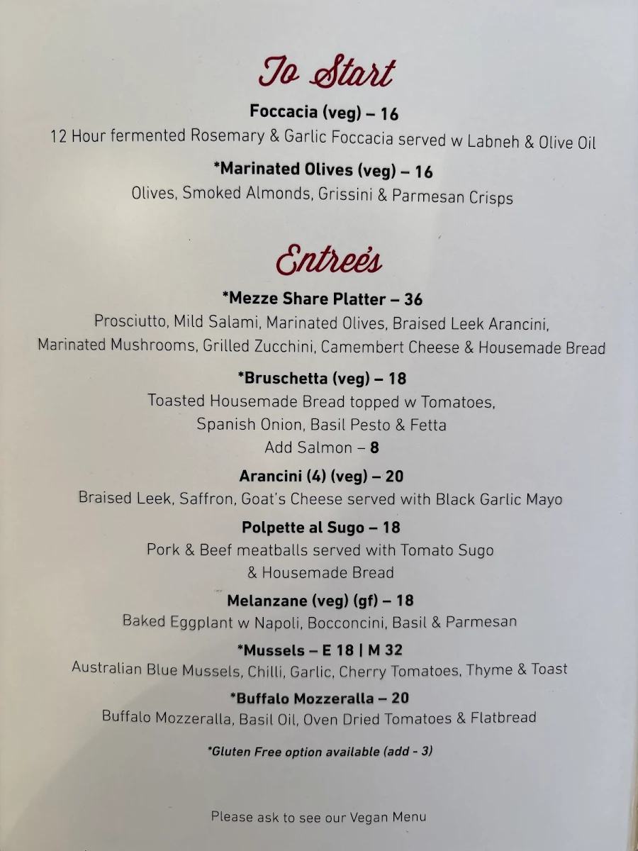 Menu, Dudley's
