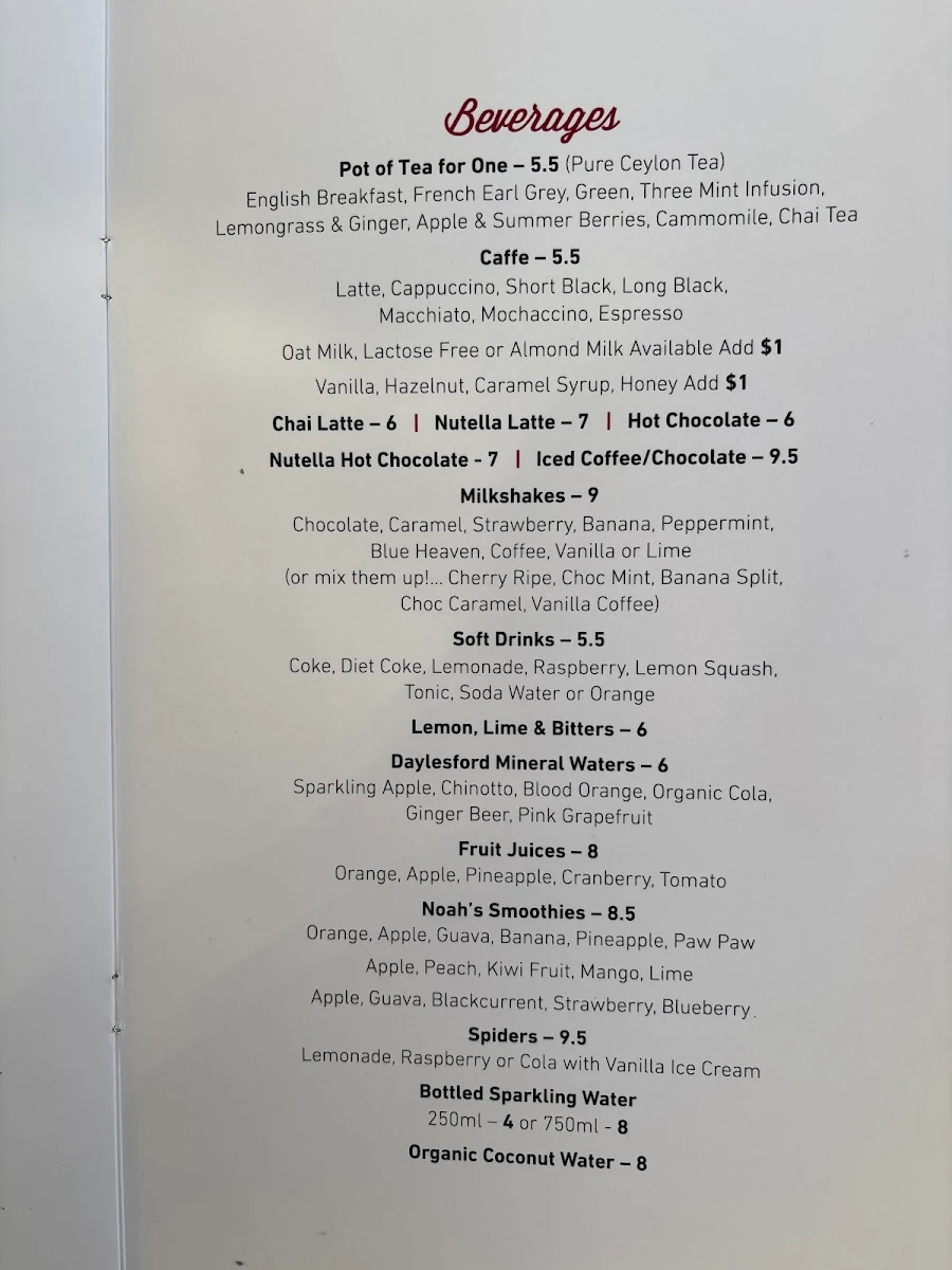 Menu, Dudley's