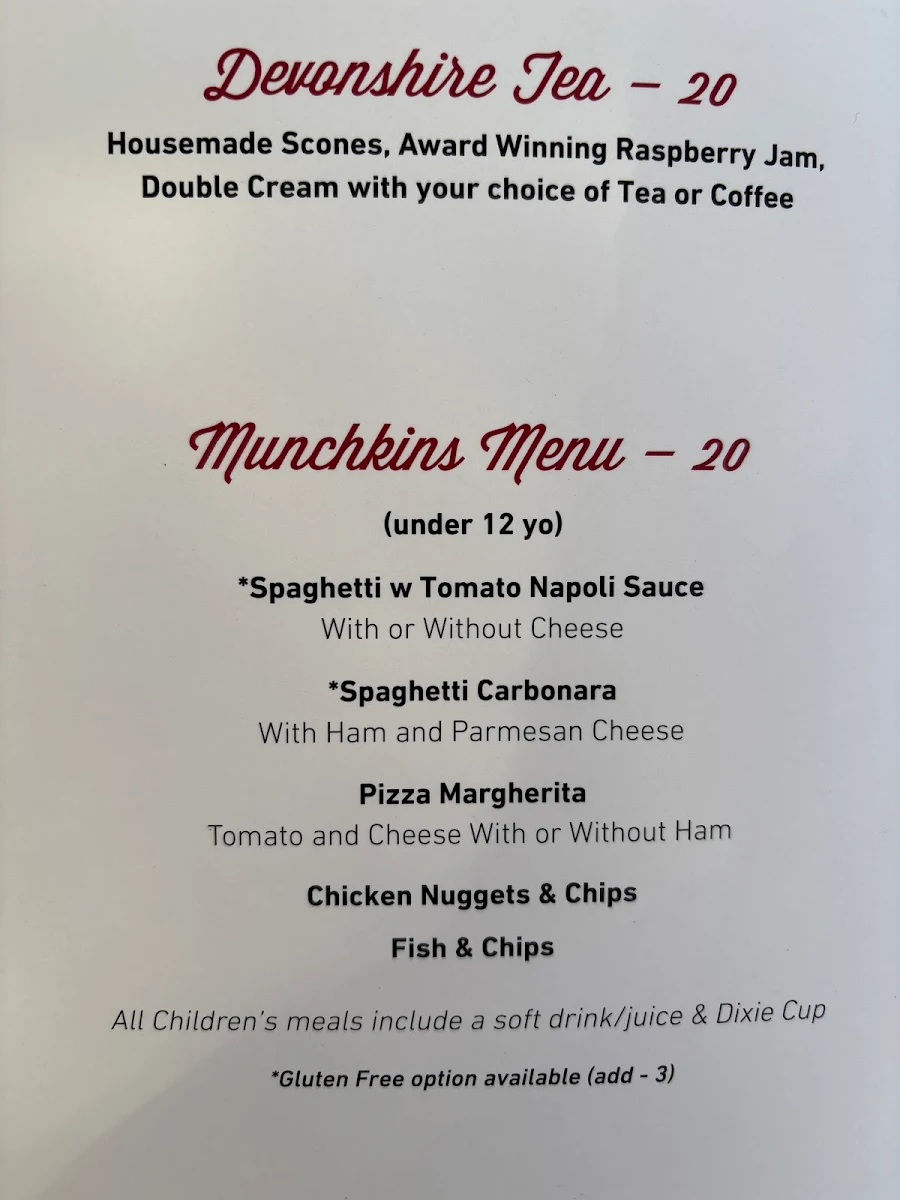 Menu, Dudley's