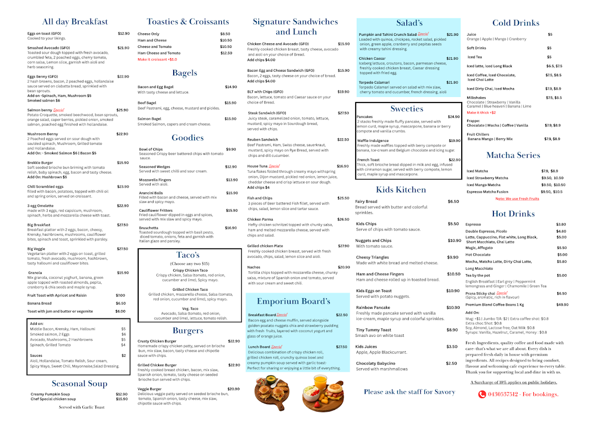 Menu, Espresso emporium